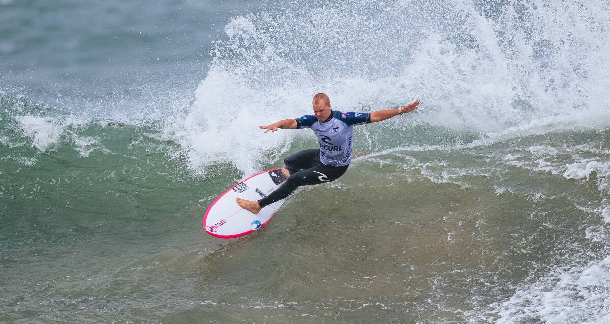 Jackson Baker on his way to victory in the round of 32 at the Bells Beach Pro on Sunday. Picture by Ed Sloane/World Surf League