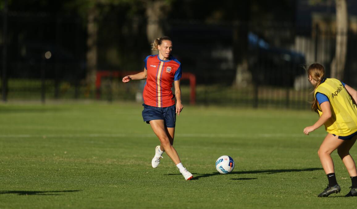 STAYING FIT: Emily van Egmond, having a run at Jets training on Tuesday, will play in the Matildas' series with US. Picture: Jonathan Carroll