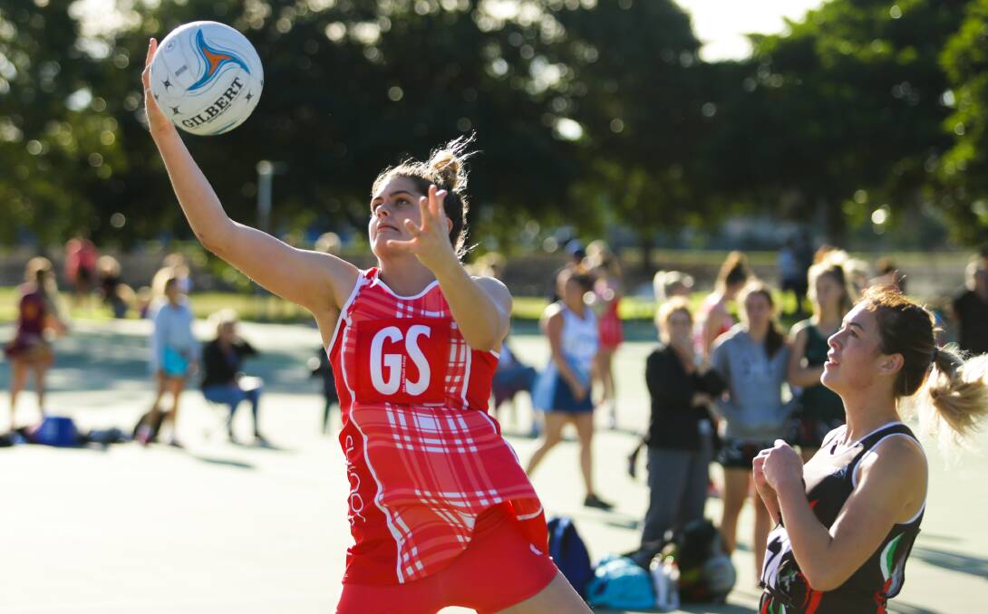 Souths Pride goal shooter Ebony Oakley on the attack in Newcastle Netball.