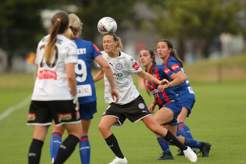 GOAL: Former Newcastle captain Emily van Egmond, pictured in round-one action, scored in Melbourne City's 2-0 win over the Jets at AAMI Park on Saturday. Picture: Max Mason-Hubers
