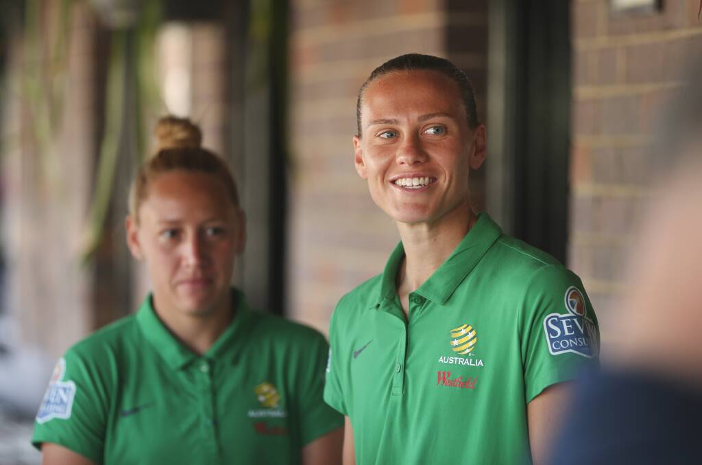 Newcastle's Emily van Egmond, right, and Gema Simon, are in the Matildas' Women's World Cup squad in France. Picture: Marina Neil