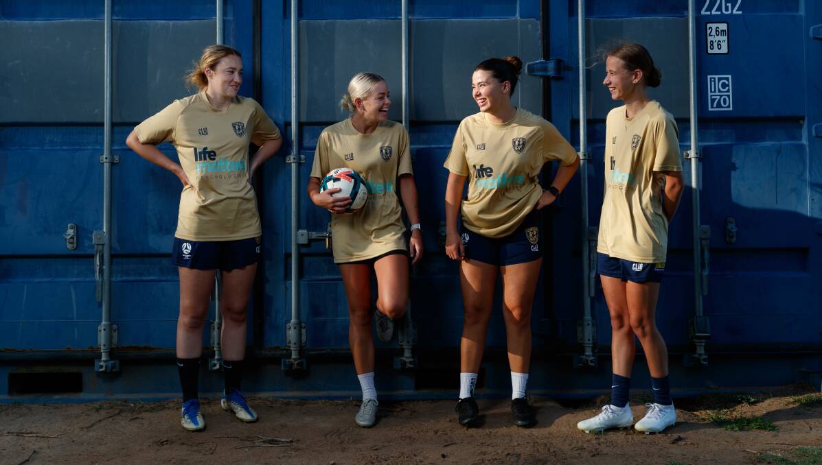From left, Eagles signings Serena Carter and Airlie Davis with 2022 players Emery Wilson and Emily Ridgeway. Picture by Max Mason-Hubers