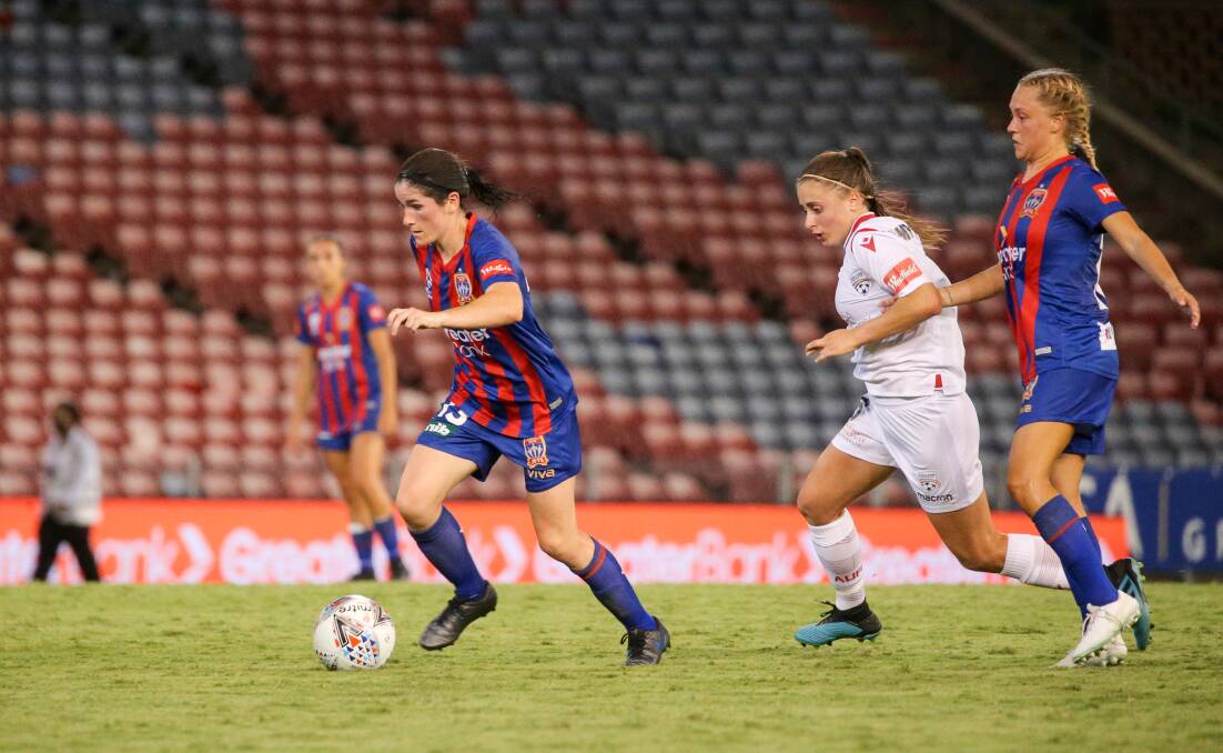 STRIKE FORCE: Jets attacking player Lauren Allan has signed with Warners Bay for the coming Herald Women's Premier League season. Picture: Max Mason-Hubers