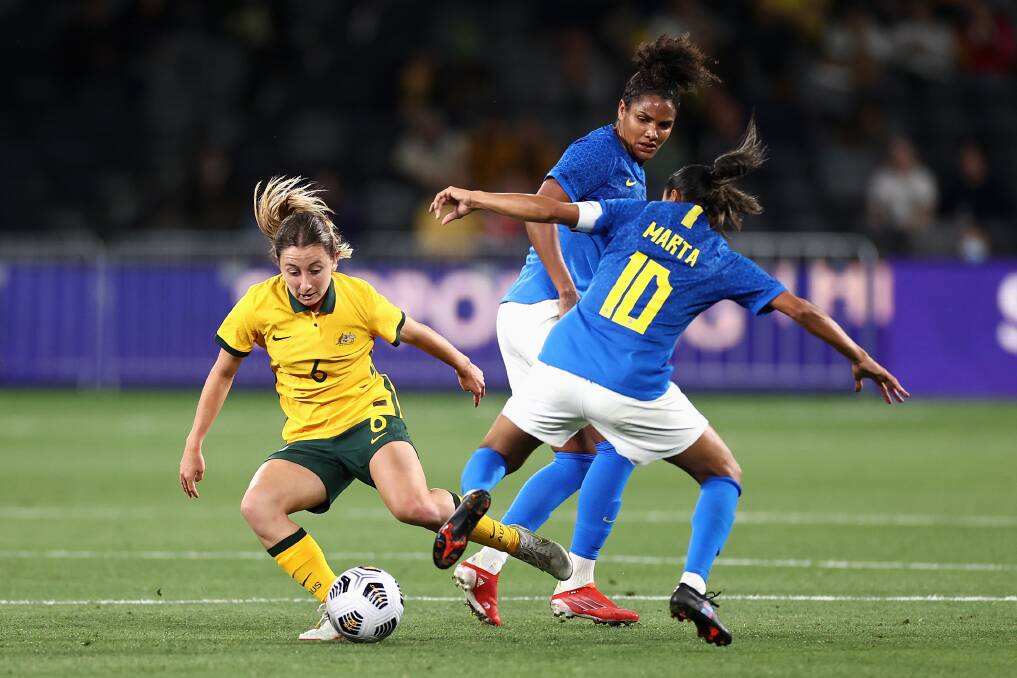 Newcastle's Clare Wheeler has been impressive in three appearances for the Matildas, including in two friendlies against Brazil. Picture: Getty Images