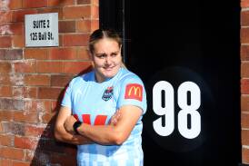 Knights and NSW prop Caitlan Johnston in Newcastle on Monday ahead of Origin II in her home town this week. Picture by Peter Lorimer