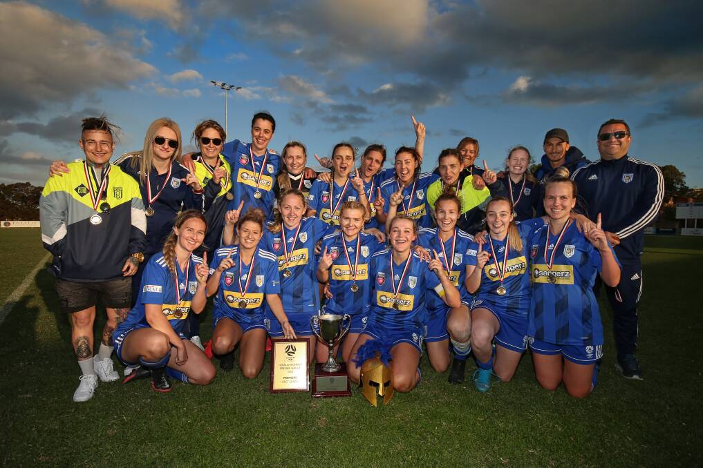 SUCCESS: Newcastle Olympic celebrate after securing the club's first Herald Women's Premier League premiership after an 8-0 win over New Lambton at Darling Street Oval on Sunday. Picture: Sproule Sports Focus