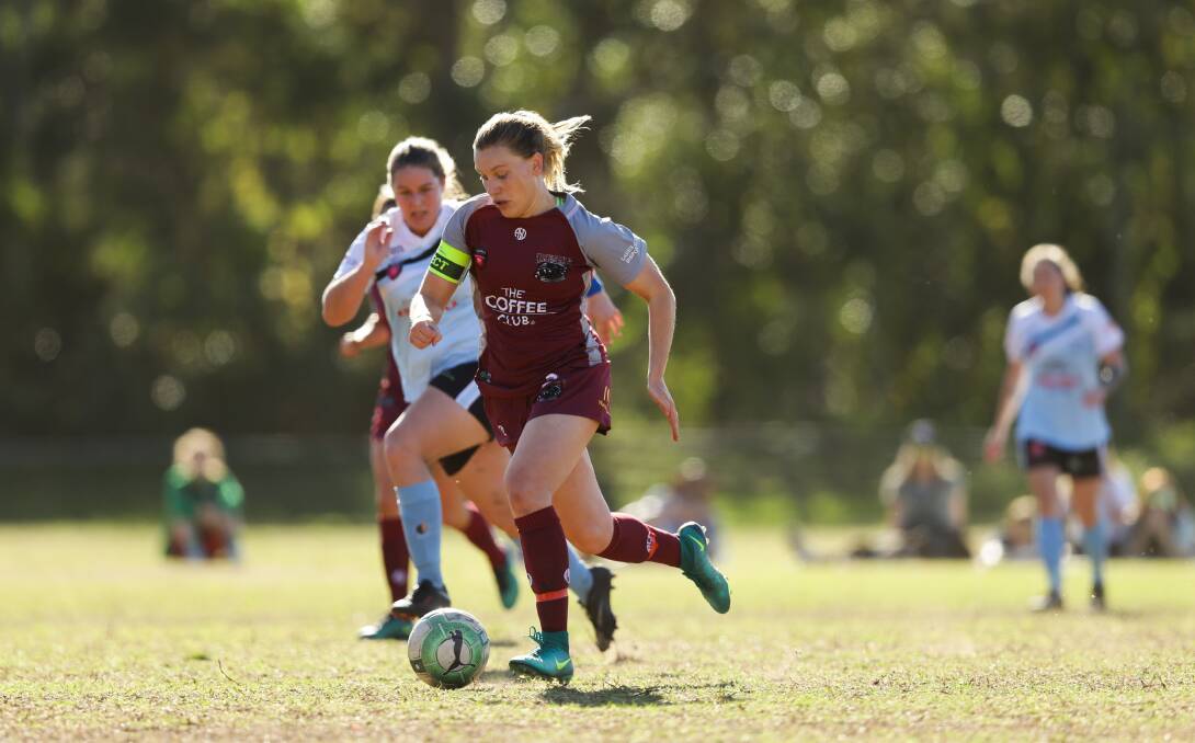 Midfielder Nadja Squires, in action for Warners Bay, is back playing Herald Women's Premier League after a season off. Picture: Marina Neil