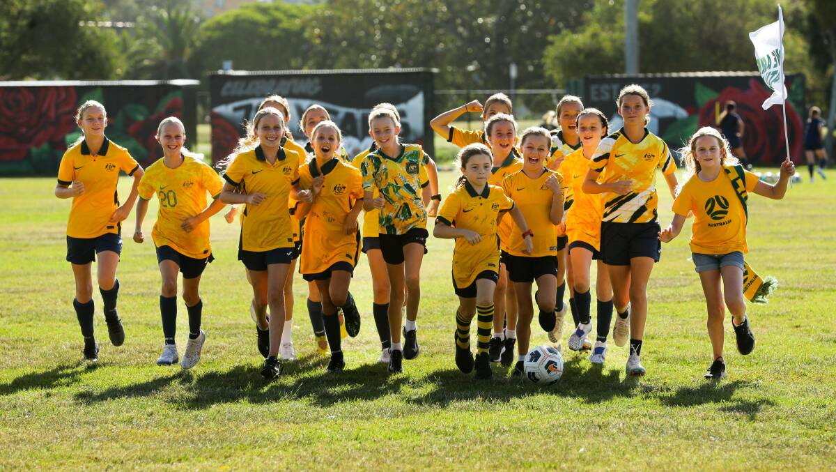 Adamstown Rosebud Junior Football Club players are excited to have the Matildas in town on Wednesday night, when Australia play Jamaica at McDonald Jones Stadium in the Cup of Nations. Picture by Jonathan Carroll