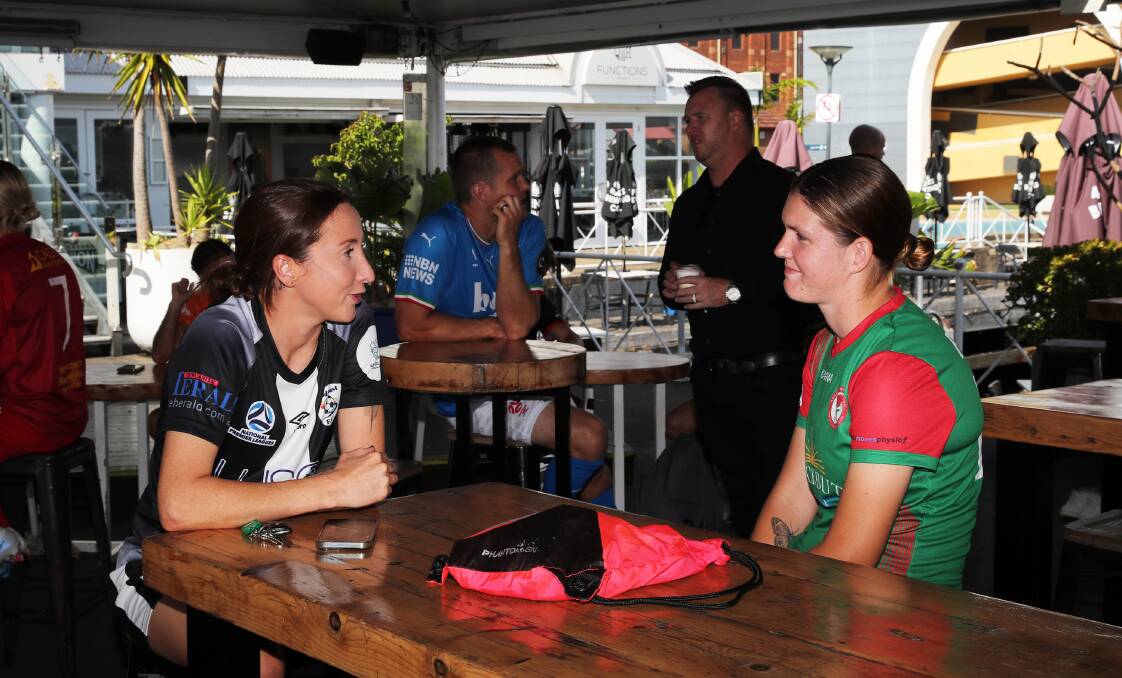 Mid Coast player-coach Emma Stanbury, left, and Adamstown goalkeeper Olivia Sneddon will face off in round-one action in Taree on Sunday. Picture by Peter Lorimer