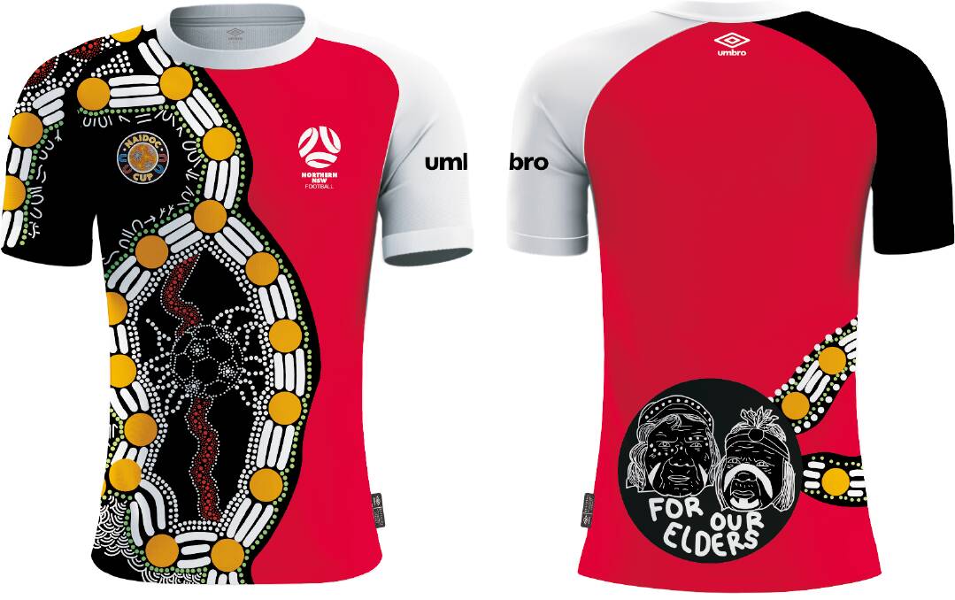The NNSW Football NAIDOC Cup jersey designed by Phoebe Little. Supplied by Northern NSW Football.