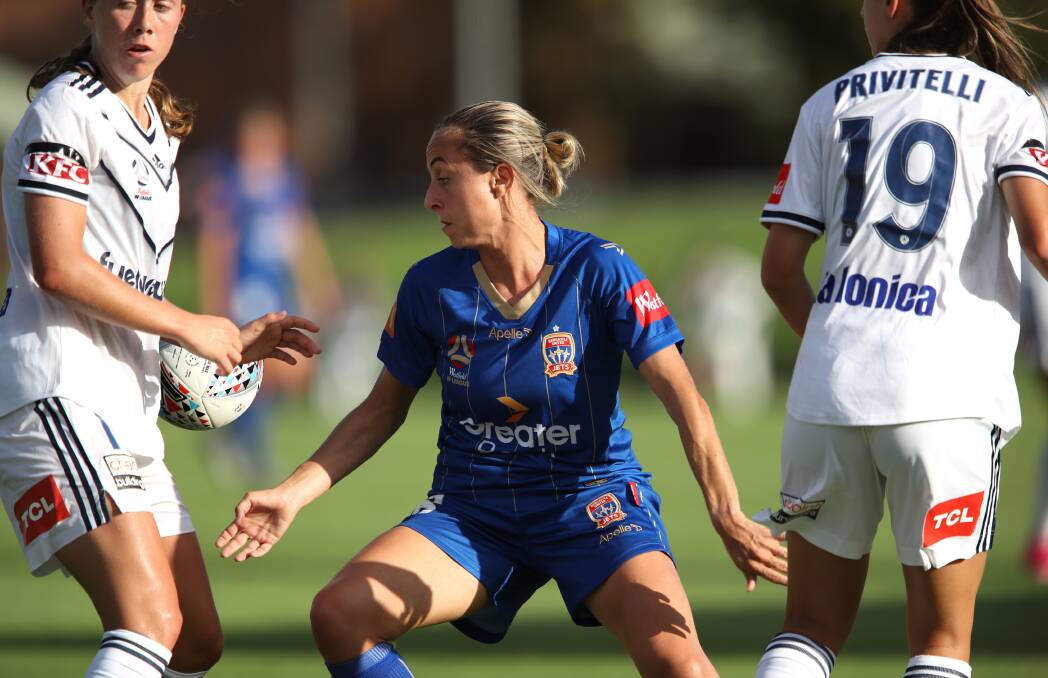 ATTACKING OPTION: Striker Evelyn Chronis made her W-League debut off the bench for the Newcastle Jets at No.2 Sportsground last Saturday. Picture: Sproule Sports Focus