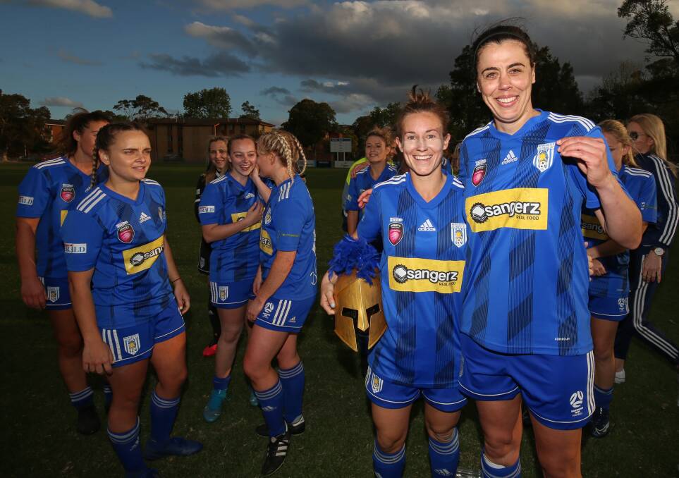 Stacey Day, right, made a surprise return from the bench for Newcastle Olympic at Darling Street Oval on Sunday after being sidelined with a knee injury since round four. Picture: Sproule Sports Focus