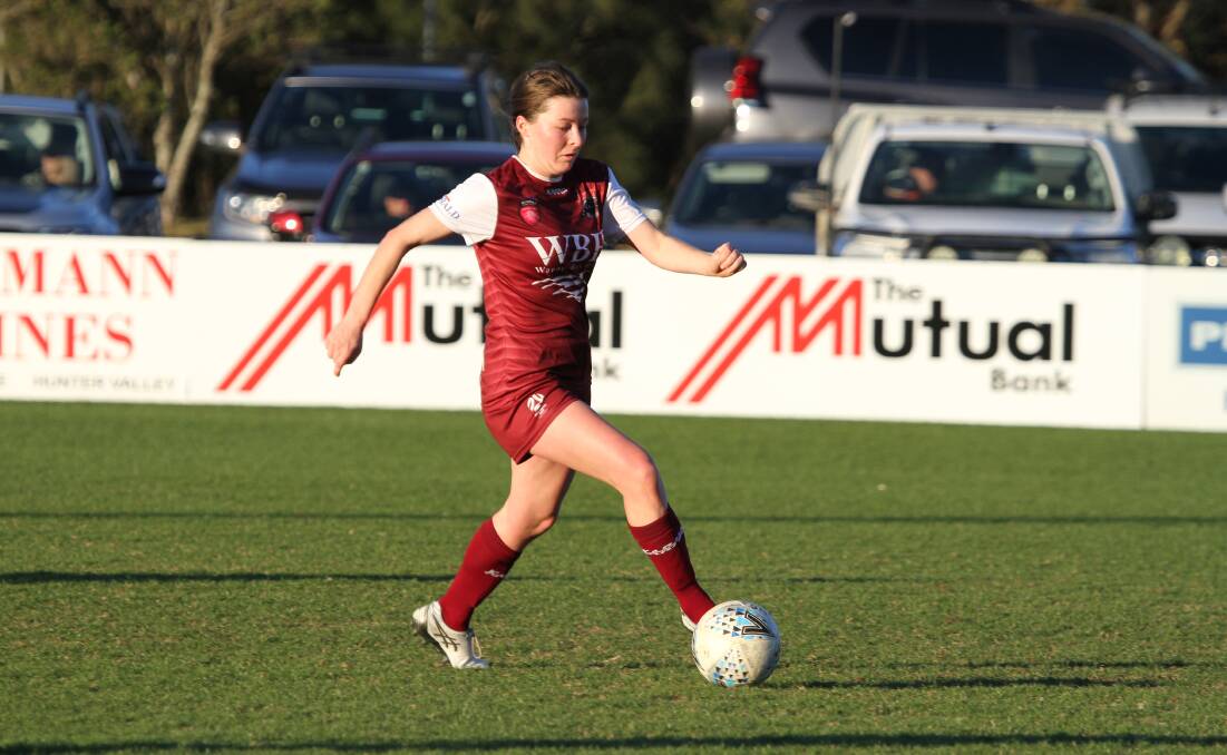 Warners Bay midfielder Elodie Dagg, pictured earlier this season, scored both goals as the Panthers beat Mid Coast in Taree on Saturday. Picture: Jeff Keating