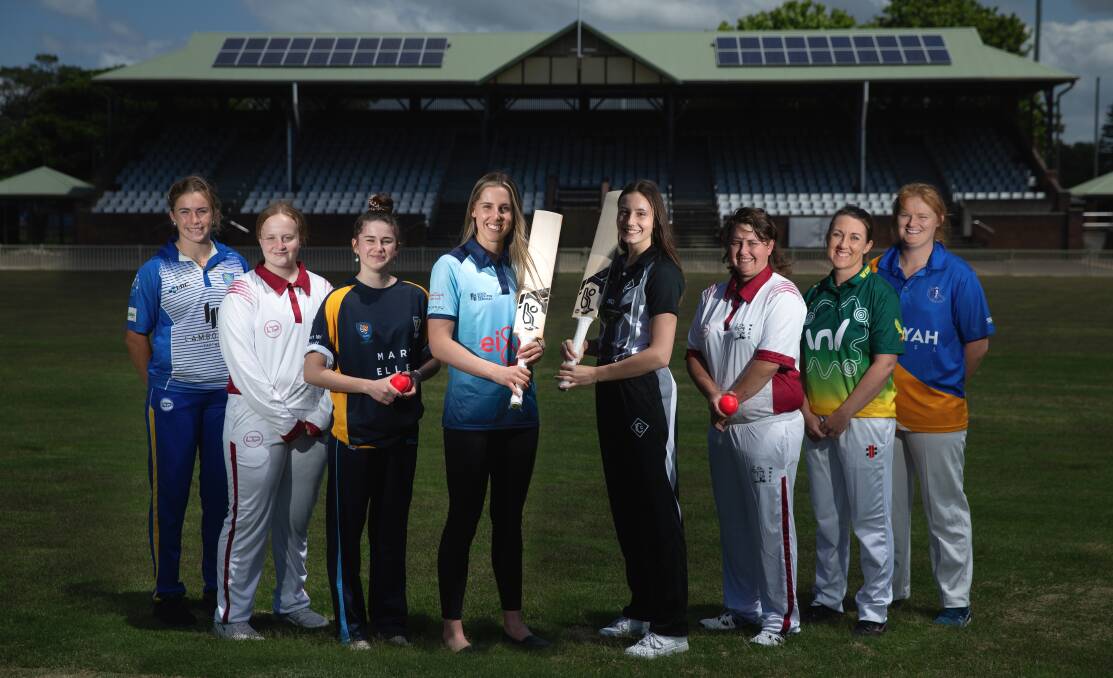 From left: Madison McArthur (Hamwicks), Kirra Smith (Warners Bay), Madeline Case (Merewether), Kirsten Smith (Newcastle City), Sophie Frith (Charlestown), Alexis-Rose Bridge (Warners Bay), Tighan Tosen (Wests) and Jade OBrien-Smith (Belmont) at No.1 Sportsground on Tuesday. Picture: Marina Neil