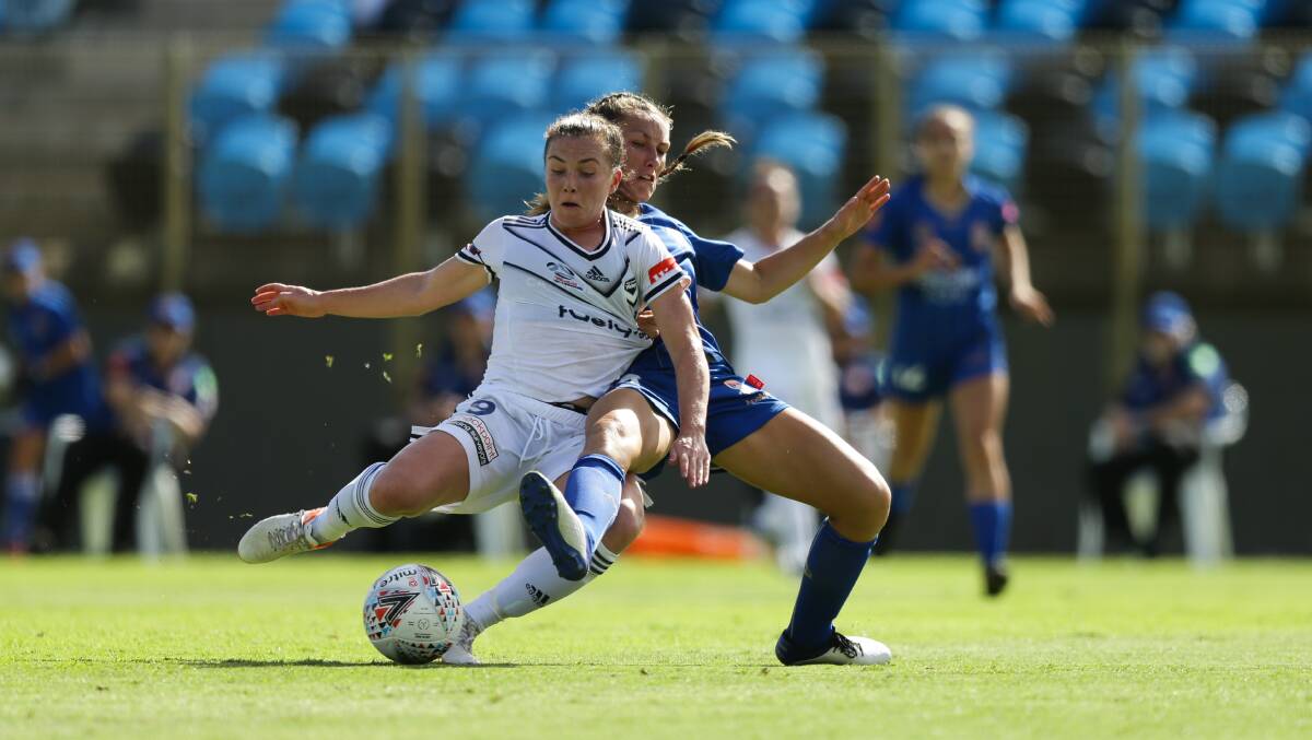 Steely centre-back Taren King, right, wants to make the most of a third A-League Women's campaign with the Newcastle Jets after being re-signed last week. Picture by Jonathan Carroll