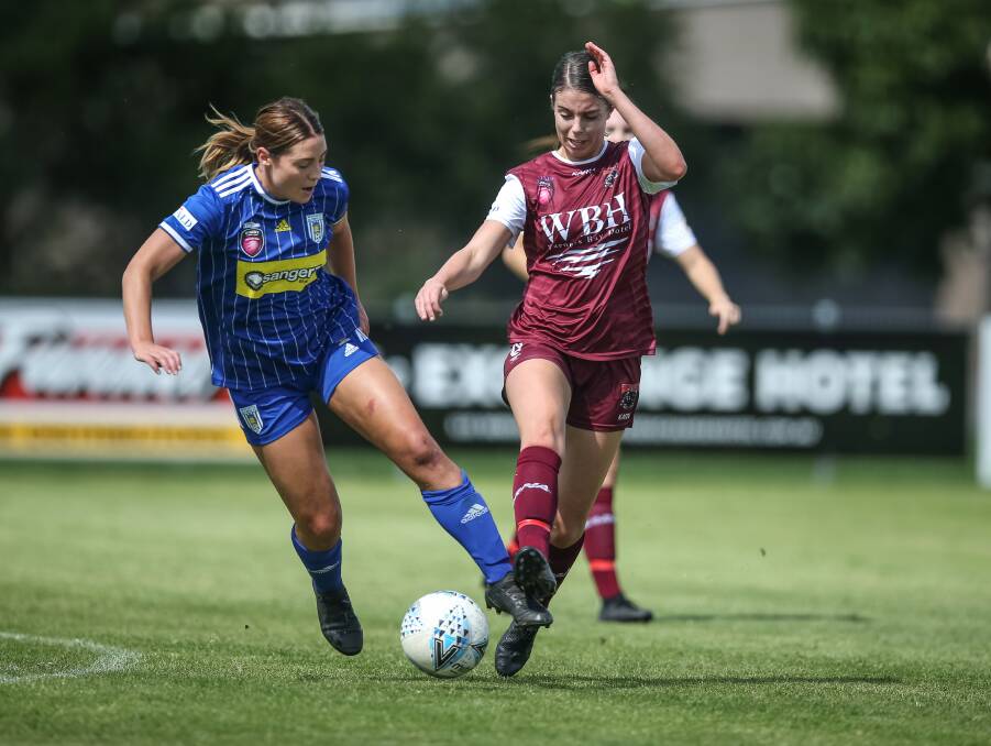 QUALITY: Zoe Horgan, right, has joined forces with Elodie Dagg and Ryley Field in midfield for Warners Bay this Herald Women's Premier League. Picture: Marina Neil