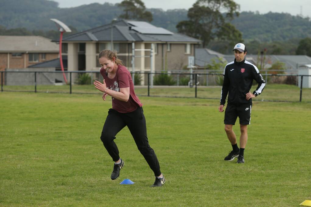 CHANGE OF PACE: Cricketer Sam Bates is put through her paces by personal trainer Marc Hingston at Fletcher last week. Picture: Simone De Peak