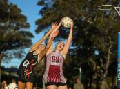 CLOSE CONTEST: University of Newcastle and West Leagues Balance fought out a tight battle in Newcastle championship netball at National Park on Saturday. Picture: Marina Neil