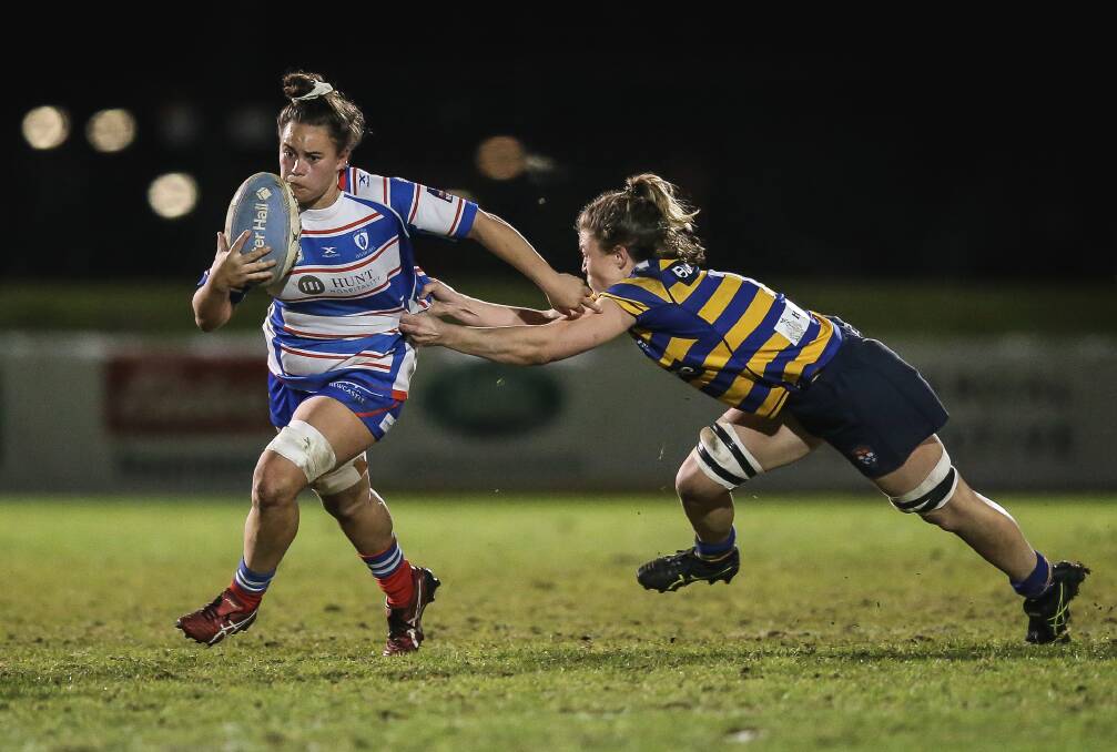 Olivia Creswick, pictured in action earlier this season, scored a try for Hunter in their 10-10 draw against Gordon on Saturday. Picture: Marina Neil