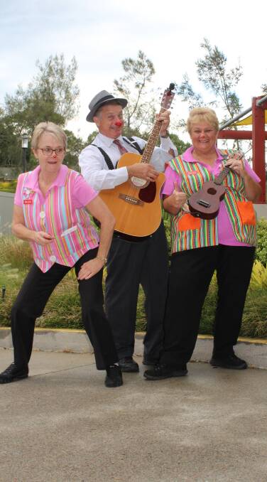 FUN AND LAUGHTER: Lifestyle coordinators Jeanette Williams and Irene Ross with Humour Foundation Elder Clown Chris Kelly.