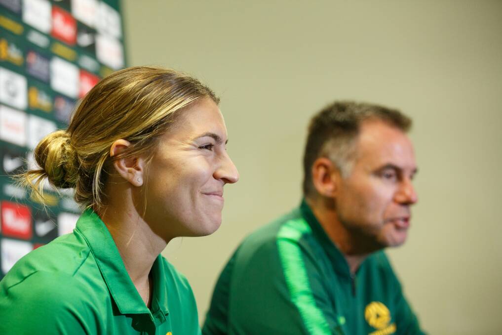 PUMPED: Matildas vice-captain Steph Catley and coach Ante Milicic address the media in Newcastle yesterday. Picture: Max Mason-Hubers