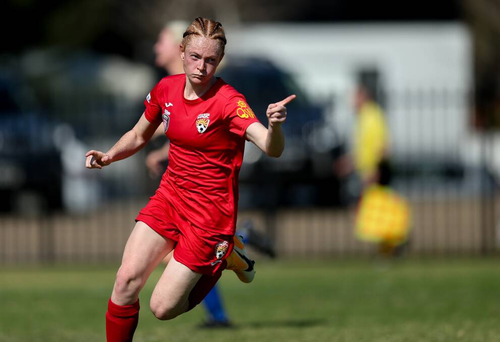 STRIKE WEAPON: Lucy Jerram produced a trademark left-footed rocket from the edge of the 18-yard box on Monday as Broadmeadow beat Maitland 3-1. Picture: Marina Neil