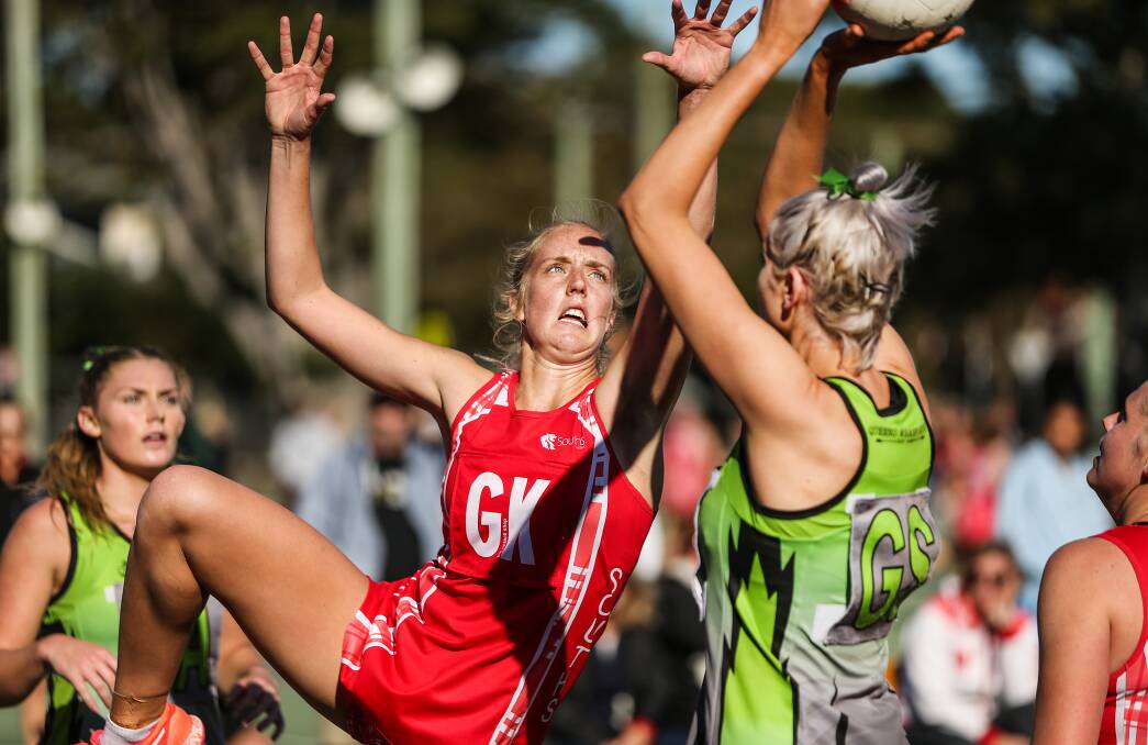 KEY PLAYER: Souths goalkeeper Nakita Jackson, pictured in action during the 2019 Newcastle netball season, pulled off some crucial intercepts against West Leagues Balance on Saturday. Picture: Marina Neil
