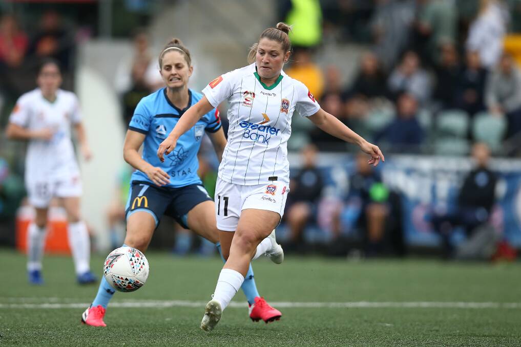 ON THE BALL: Newcastle midfielder Rhianna Pollicina goes on the attack in the Jets' 2-0 loss to Sydney at Cromer Park on Sunday. Picture: Getty Images
