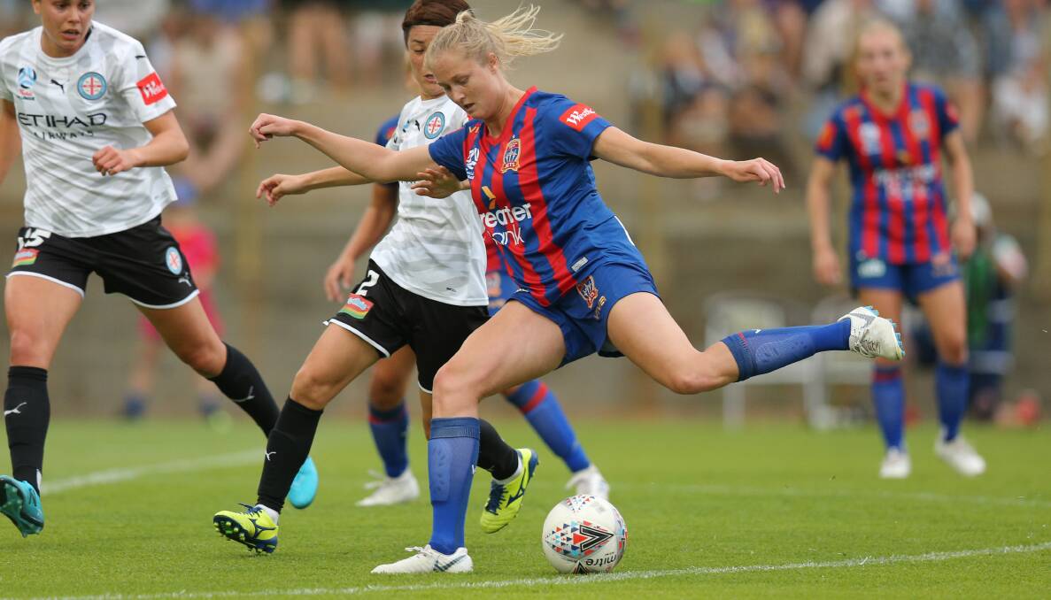 HOME GROWN: Jets striker Tara Andrews is keen to take on Canberra United at McDonald Jones Stadium on Saturday. Picture: Max Mason-Hubers