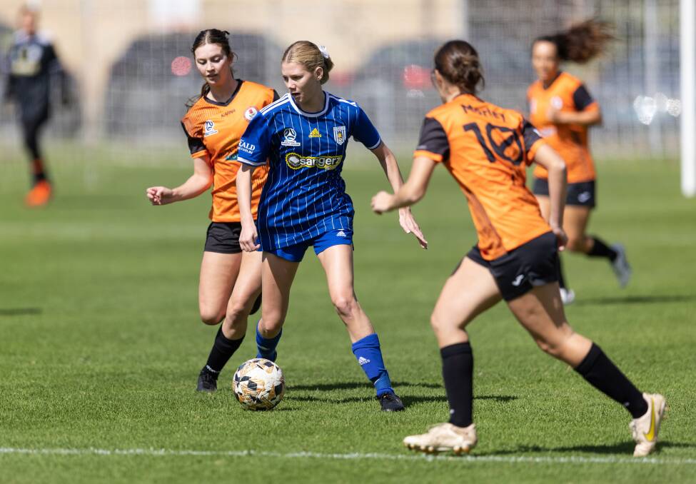Newcastle Olympic midfielder Sophie Walmsley has more than held her own in NPLW this year after stepping up to first grade from reserve grade. Picture by Marina Neil