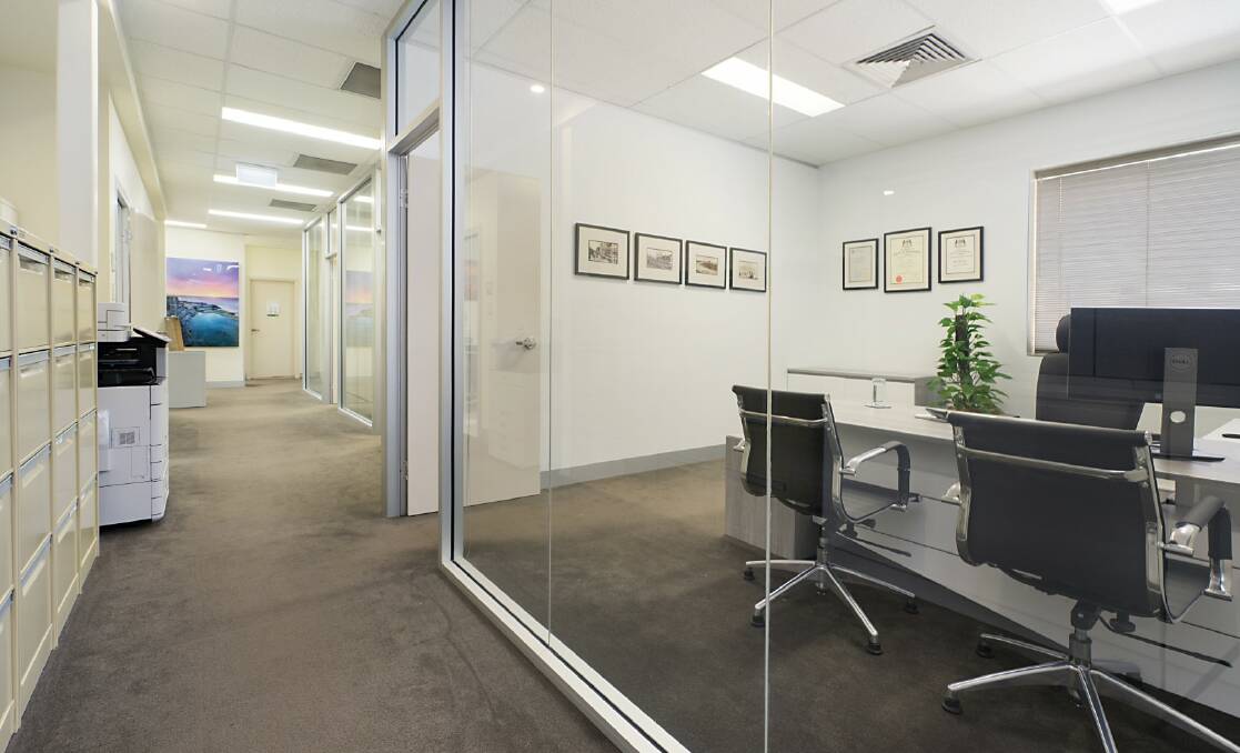 FOR LEASE: This office in Newcastle offers 186 square metres of space including reception, boardroom, seven executive offices plus a staff area and kitchenette.