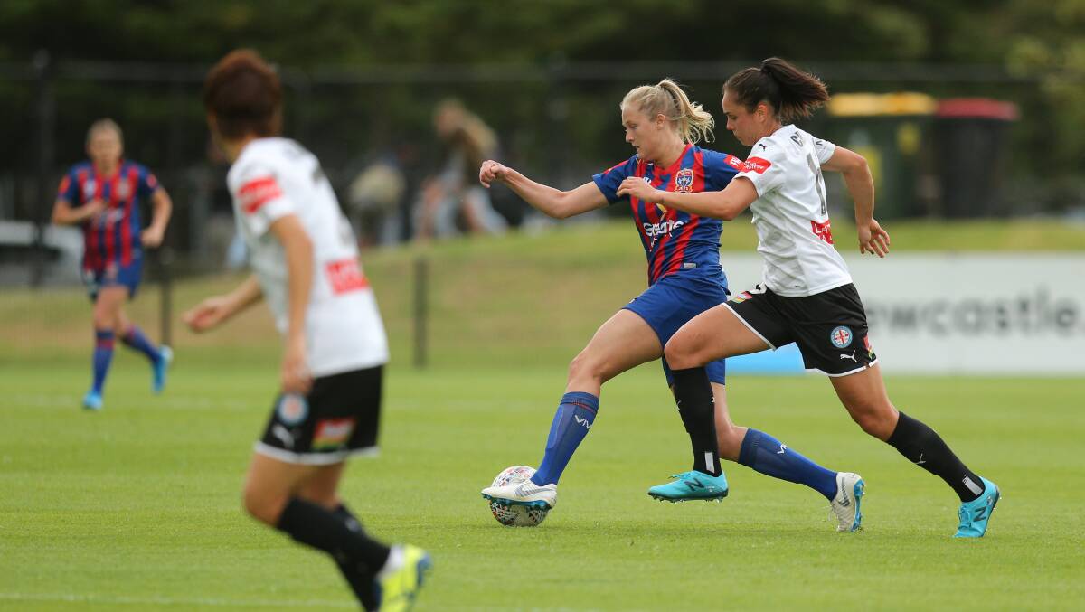 VERSATILE: Long-serving Jet Tara Andrews, pictured in action last W-League campaign, played up front and in midfield in Newcastle's 1-0 win over Sydney on Sunday. Picture: Max Mason-Hubers