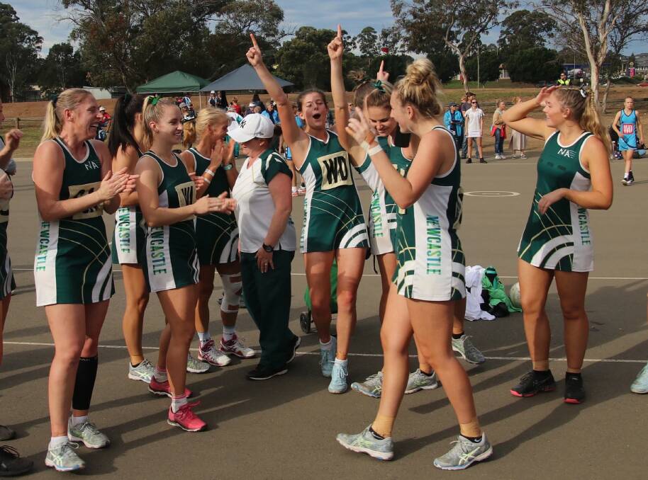 GLORY: Newcastle co-captain Karlie Robards celebrates winning the 2019 Netball NSW opens title. Picture: Supplied 