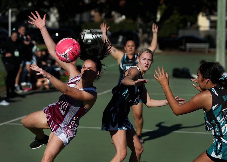 STAND-OUT: The consistent performances of BNC midcourter Claudia Rodwell, pictured centre, this season were recognised on Saturday when she was named MVP for Newcastle championship netball. Picture: Marina Neil
