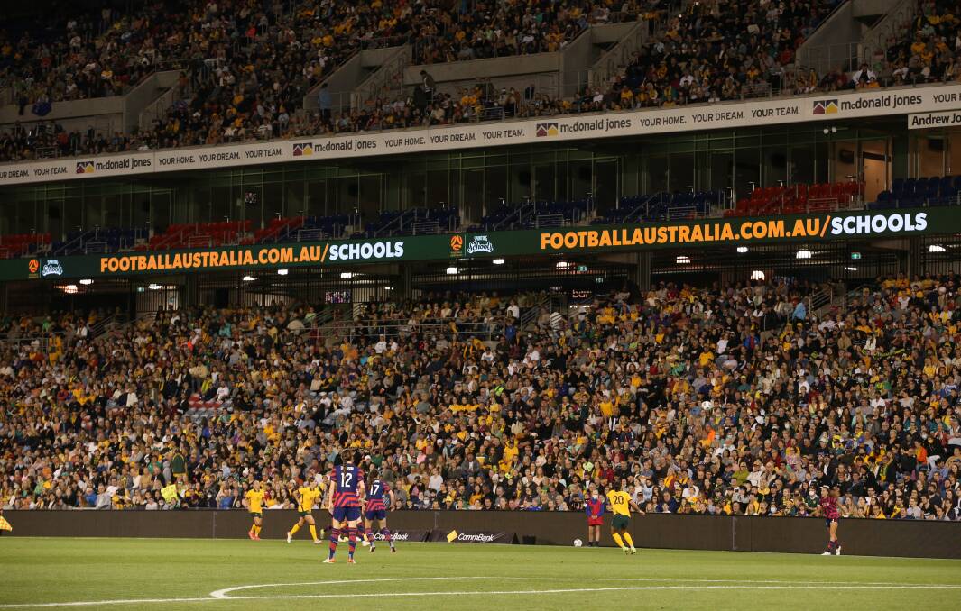 McDonald Jones Stadium was bursting at the seams last week when the Matildas played USA. Picture: Max Mason-Hubers