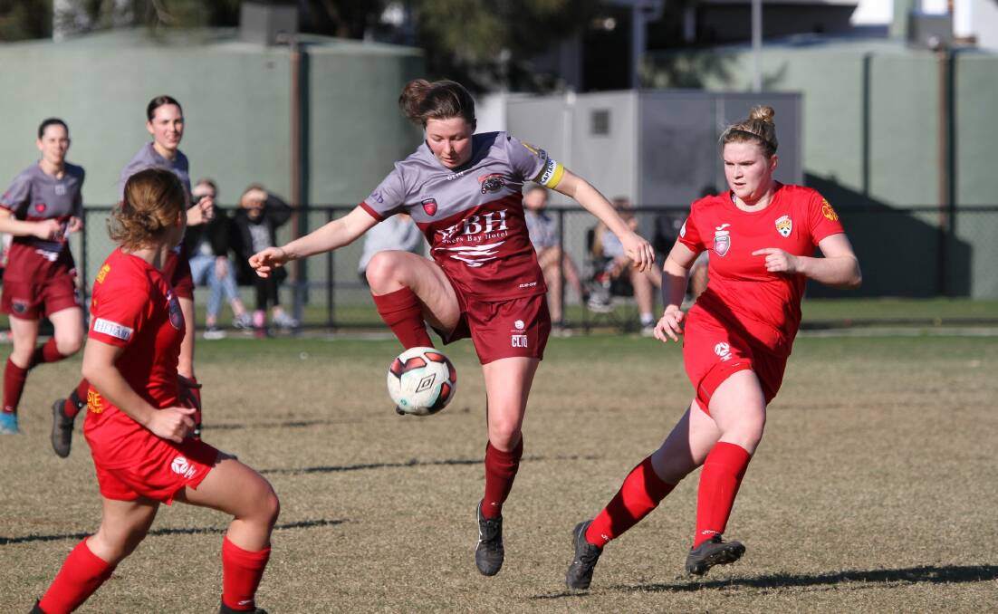 Warners Bay's Elodie Dagg controls the ball during their 2-0 loss to Broadmeadow at John Street Oval on Sunday. Picture: Jeff Keating