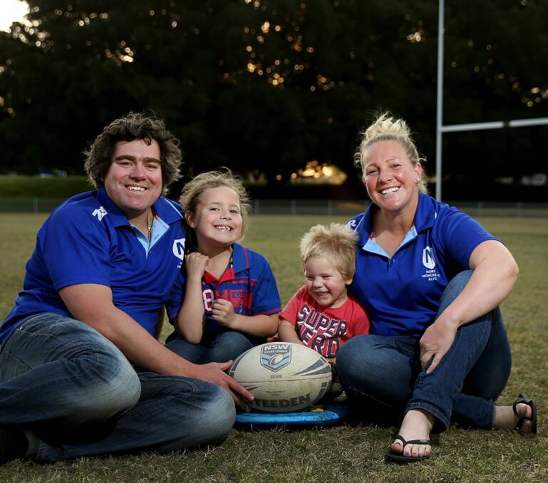 REWARDING: North Newcastle women's captain Bec Young with husband, and coach, Mick Young and their two children Jarrah, 7, and Colbee, 2. Picture: Marina Neil