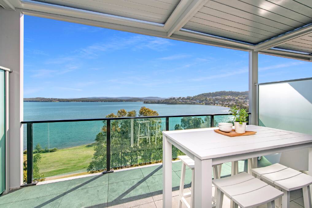 This one-bedroom, top-floor apartment over looking Lake Macquarie in Water's Edge at 603/482 The Esplanade in Warners Bay is on the market for $579,000.