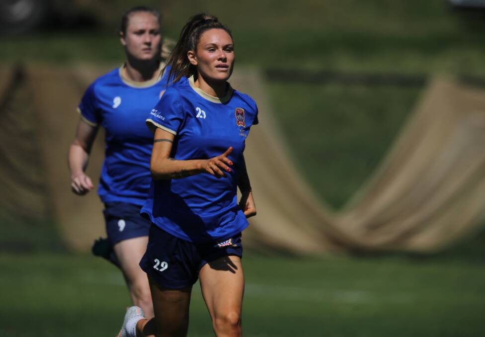 Home-grown striker Adriana Konjarski in action at Jets training. Newcastle's A-League Women's squad have begun pre-season ahead of their round one game on November 19. Picture by Grant Sproule, Newcastle Jets