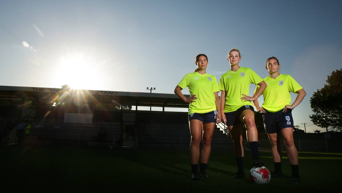 IN THE SPOTLIGHT: From left, Laura Hall, Sophie O'Brien and Keely Gawthrop have been the backbone to Newcastle Olympic's success this Herald Women's Premier League season. Picture: Jonathan Carroll