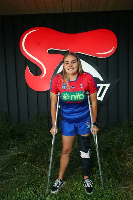 Caitlan Johnston is recovering from knee surgery but hopes to be ready for Newcastle's NRLW season-opener on July 22. Picture by Peter Lorimer