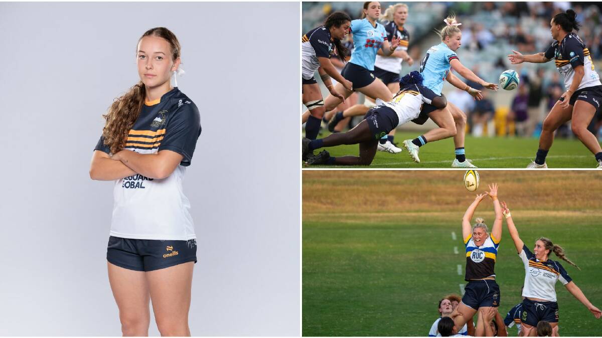 Brumbies Kyah Little (main) and Kate Holland (bottom right) are set to do battle with Layne Morgan's (top right) Waratahs on Saturday. Pictures ACT Brumbies and Sitthixay Dittavong