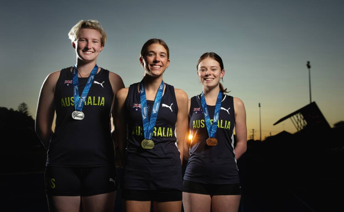 SUCCESS: From left, Ashlyn Blackstock, Jemma Pollard and Ella Osborne all won medals at the Oceania Athletics Championships this month. Picture: Marina Neil
