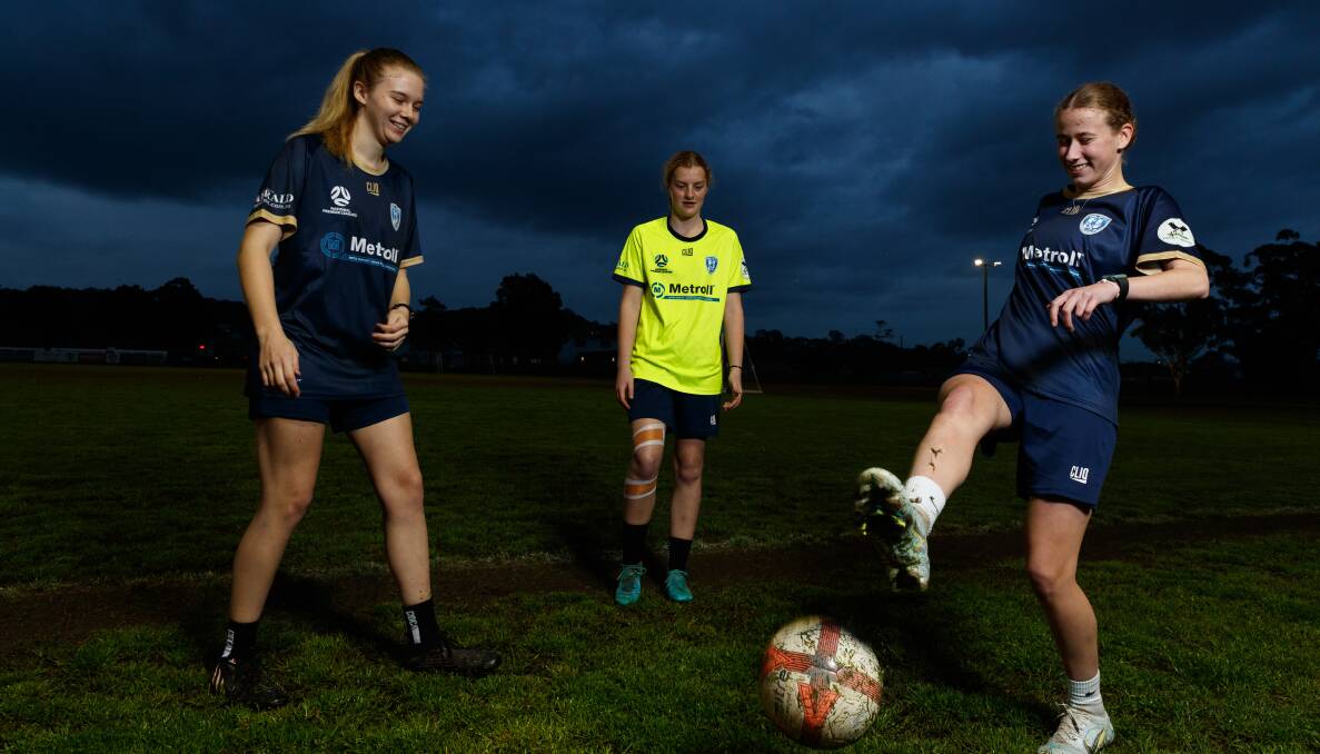 FUTURE FOCUS: From left, New Lambton players Imogen May, Larissa Stace and Emily Ridgeway have a laugh. Picture: Max Mason-Hubers