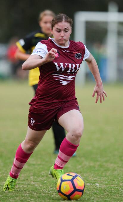 BACK IN ACTION: Tara Pender helped orchestrate Warners Bay's 6-2 win over New Lambton in the first round of NPLW NNSW on Saturday. Picture: Max Mason-Hubers