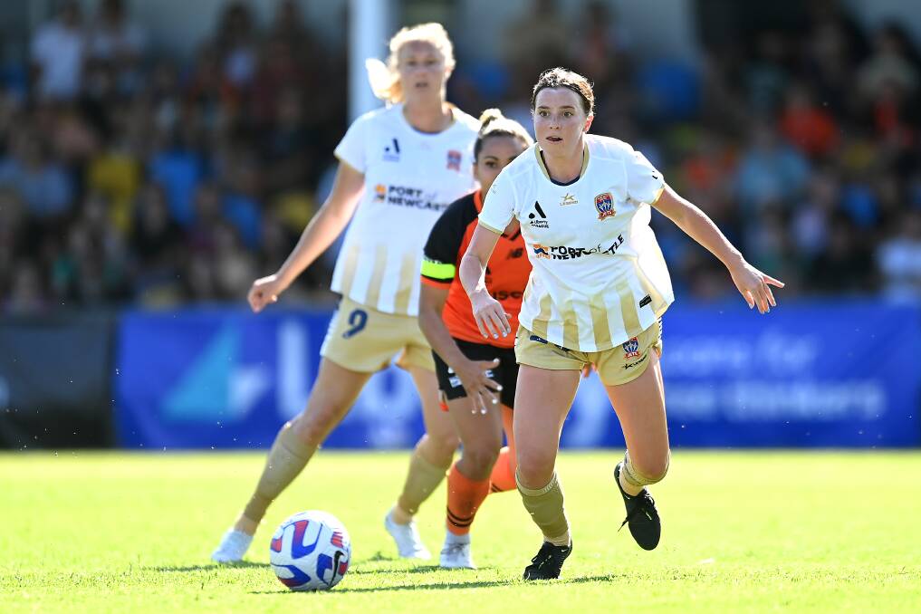 Newcastle Jets' American signing Sarah Griffith showed she will prove a handful this season with a stand-out performance against Brisbane at Perry Park on Saturday. Picture Getty Images
