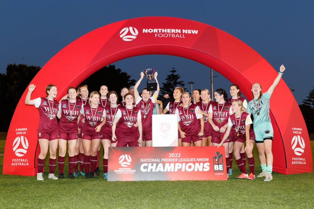Warners Bay celebrate grand final glory in NPLW Northern NSW at No.2 Sportsground on Sunday. Picture by Max Mason-Hubers