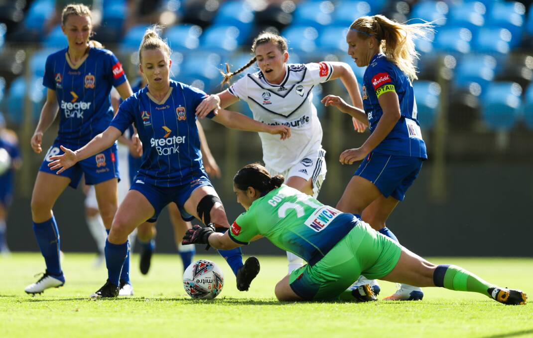 Newcastle Jets goalkeeper Claire Coelho in action during last W-League season. Picture: Jonathan Carroll
