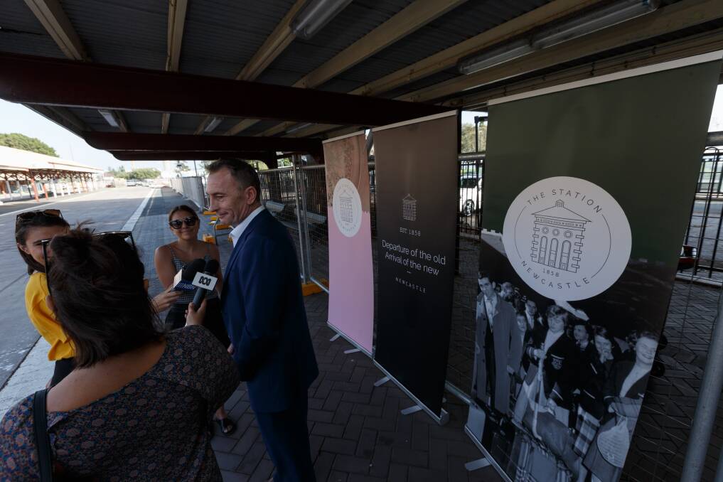 CAPTION: Revitalising Newcastle program director Michael Cassel speaking to reporters at The Station. Picture: Max Mason-Hubers