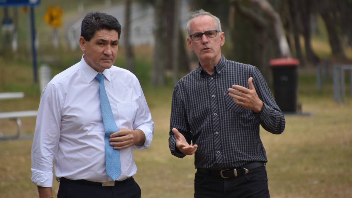 TALKS: Acting sports minister Geoff Lee and Lake Macquarie MP Greg Piper. 